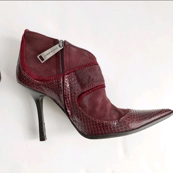 Claudio Merazzi Burgundy/Red Leather Point Toe Buckle Booties 35.5/5.5 Italy - Picture 6 of 12